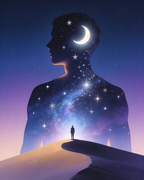 human silhouette universe inner world imagination consciousness concept