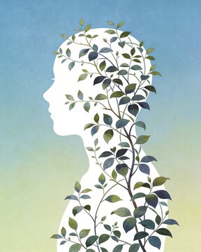 human silhouette nature growth leaves life balance concept