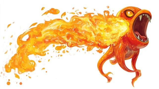 Fiery creature expelling flames, fantasy illustration, for digital use