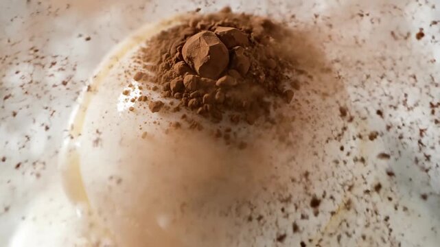 Ice Cream Scoop with Cocoa Powder Sprinkled on White Background for Dessert Menu