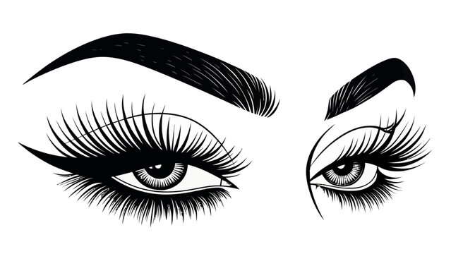 Vector eyelash and eyebrow silhouettes in black on white background for makeup and beauty designs