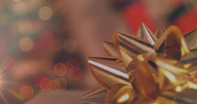 Composition of asian woman running on treadmill with red spots of light