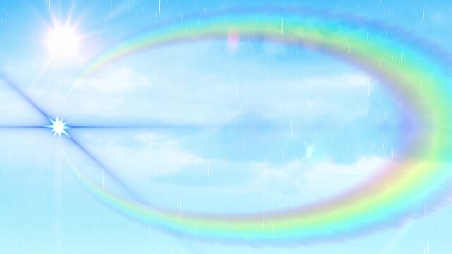 Animation of rain and light trails over sky with clouds