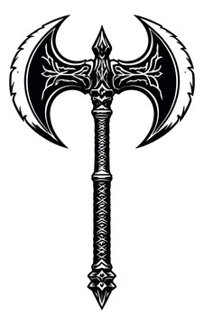 Stylized illustration of a double-bladed axe depicting an ancient warrior weapon for fantasy settings