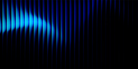 Abstract futuristic soundwave design, glowing blue gradient light waves forming symmetrical vertical spikes, centered composition © Faisol