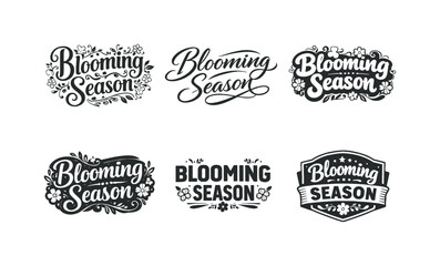 Fototapeta premium Blooming Season. Set lettering. harmonious lettering variations of the same emblematic concept, each with different artistic interpretation (Decorative floral