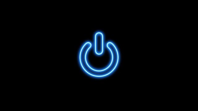 Blue neon power button flickering video