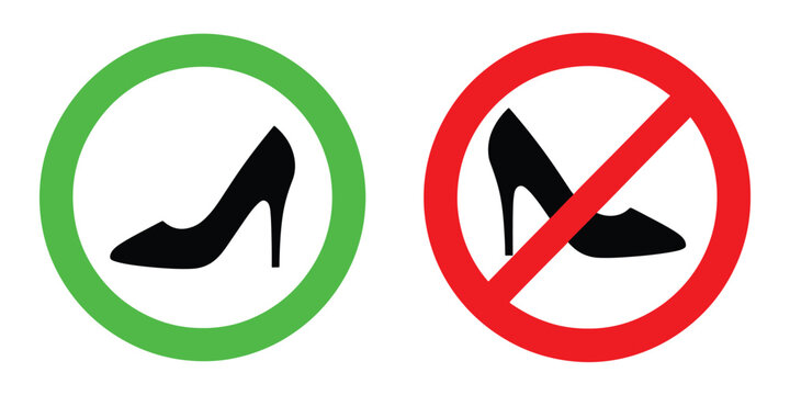 Allowed and prohibited high heel shoe signs on white background