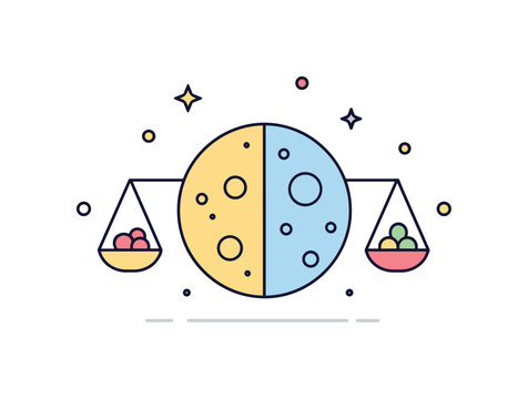 Quarter moon balance half illuminated moon centered with subtle light shadow division line, symbolizing duality and equilibrium within natural