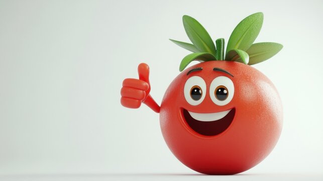 Cartoon Tomato Giving Thumbs Up, Isolated on White Background, Food, Positive Emotion