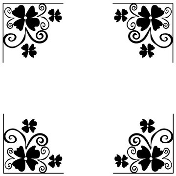An original frame with a black floral pattern on a white background