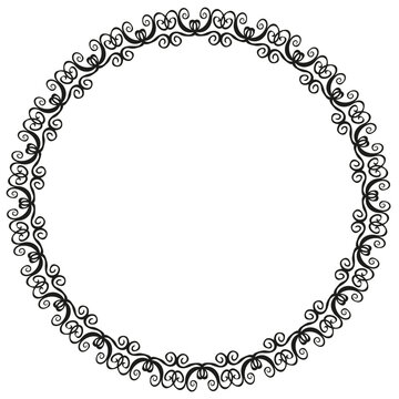 A round frame in the form of an abstract beautiful black pattern, located in a circle on a white background