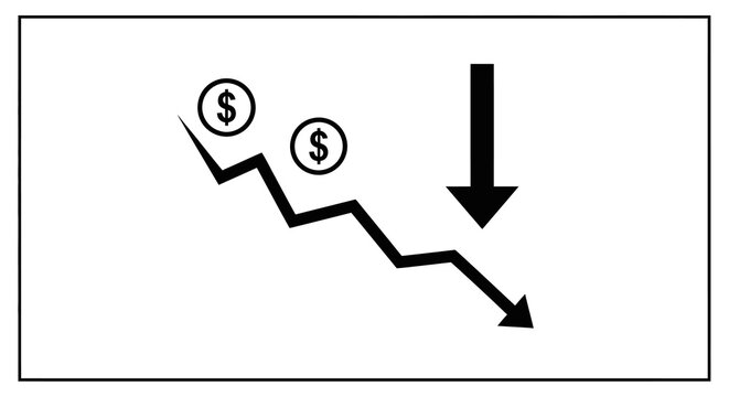 Downward financial chart with dollar icons and falling arrow