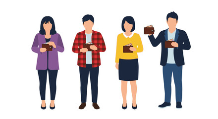 Obraz premium Diverse people holding money in wallets vector illustration