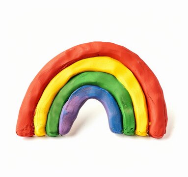 Clay rainbow on cardboard cutout isolated on white background