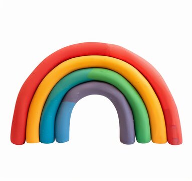 Clay rainbow on cardboard cutout isolated on white background