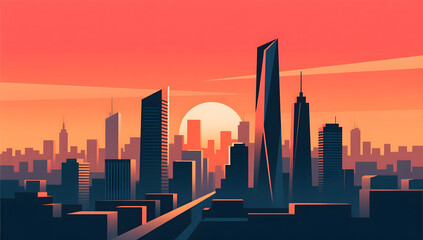 Fototapeta premium Modern city building silhouette under sunset