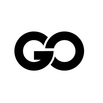 Abstract GO Logo Design with Intertwined Black Letters on White Background