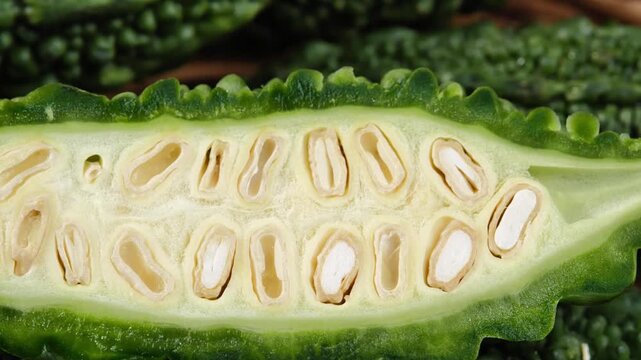 Green bitter melon in a basket.