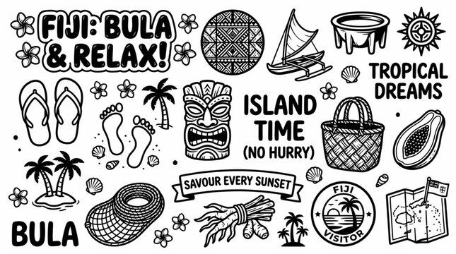 Fiji Bula Relax Tropical Island Dreams Doodle Art