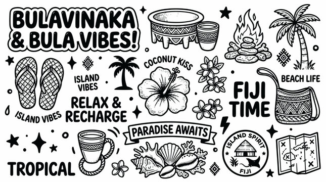 Fiji Tropical Island Vibes Doodle Art Collection