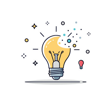 Polishing a bright idea concept illustrated by a glowing lightbulb with subtle dust particles fading away, conveying insight, refinement, and