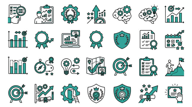 Web Accessibility and Inclusion Icon Set in Line Style. A collection of linear icons representing Braille, WCAG, screen reader, keyboard navigation, text size, contrast