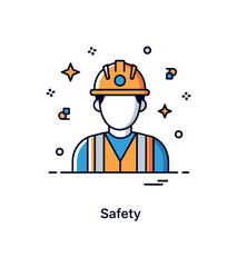 Fototapeta premium Construction safety concept featuring a worker silhouette with helmet and reflective vest symbolizing protection and workplace responsibility. A short word