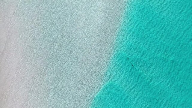 Loopable top down aerial view of La Pelosa beach with shallow turquoise water and sandy seabed in Sardinia