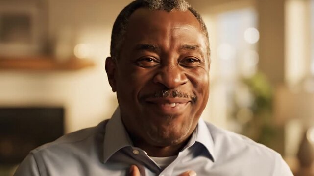 Mans expressions of surprise and joy in a close-up shot.