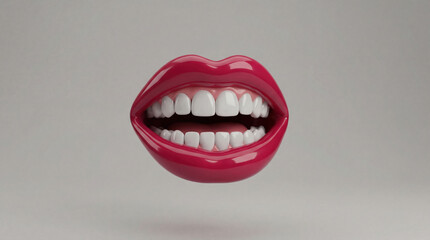 Naklejka premium Floating glossy red lips showing white teeth