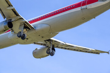Fototapeta premium Close-up of a commercial airliner approaching for landing