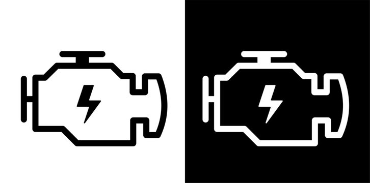 Set of check engine light icons, outline symbol for car problems, warning indicator, graphic resource with transparent background used for alerts.