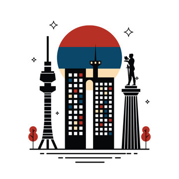 Belgrade Travel Card with Outline Silhouettes