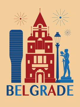 Belgrade Travel Card with Outline Silhouettes