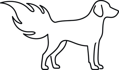 Obraz premium Minimalist line art illustration of a standing domestic dog with an expressive fluffy tail, perfect for pet-related designs and simple graphic projects.