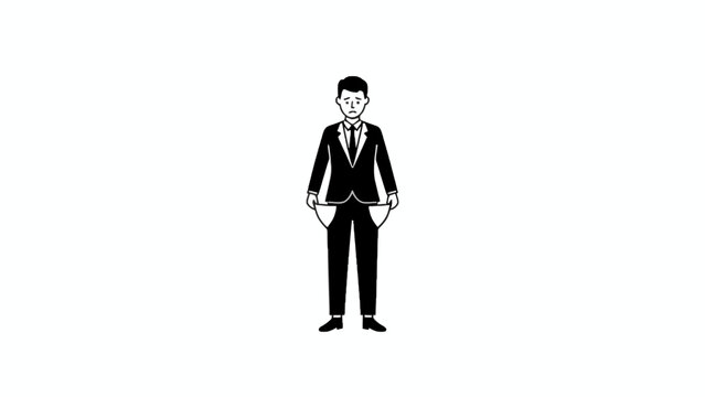 Broke businessman showing empty pockets and bankruptcy concept