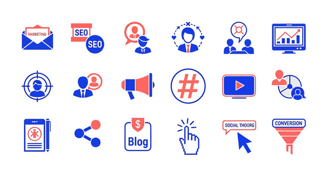 Digital marketing icons for business and social media strategy