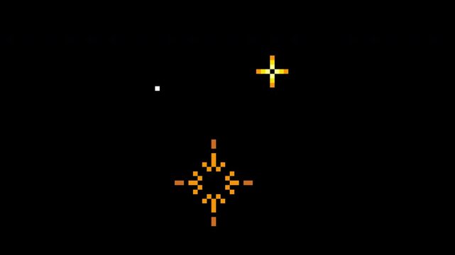 Pixel art sparkling winking stars. Pixelated fierworks in retro 8 bit arcade game style. 4K footage on transparent background