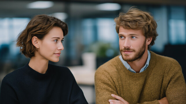 Co-founder couples therapy equivalent, mediator helping partners find common ground, startup survival at stake, tense body language in neutral conference room, ideal for partnership conflicts and