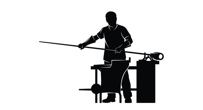 Black silhouette of a man welding, vector