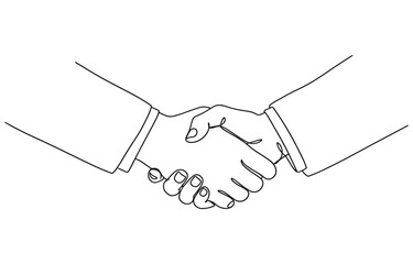 Fototapeta premium Handshake line hand continuous business people outline partnership vector together.