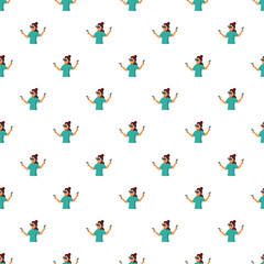 Fototapeta premium Woman playing virtual reality game with controller and vr headset in a repeating pattern