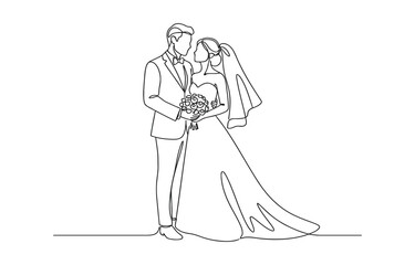 Obraz premium wedding couple in continuous one line drawing.