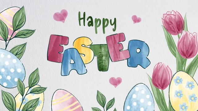 Happy Easter greeting card watercolor animation
