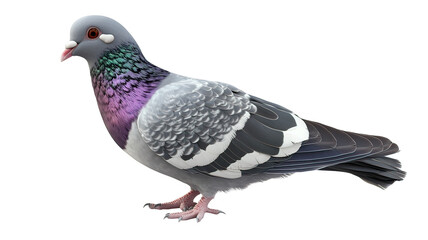 Obraz premium A pigeon stands alone against a black background, showcasing its vibrant feathers and distinctive markings. on Transparent Background