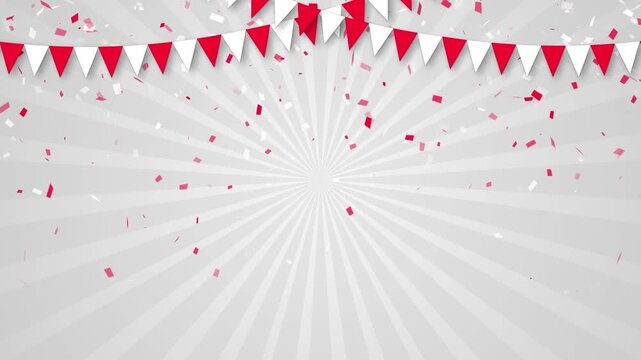 red white confetti and flags happy birthday and party celeblation on sunburst animation, sale and promotion social media morion background