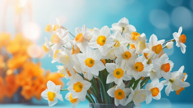 A photo of a bright bouquet with daffodils and daisies.