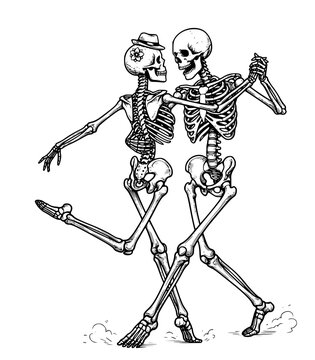 vector illustration of a salsa dancing skeleton couple