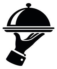 Fototapeta premium Iconic illustration of a waiter's hand serving a cloche depicting professional service for hospitality